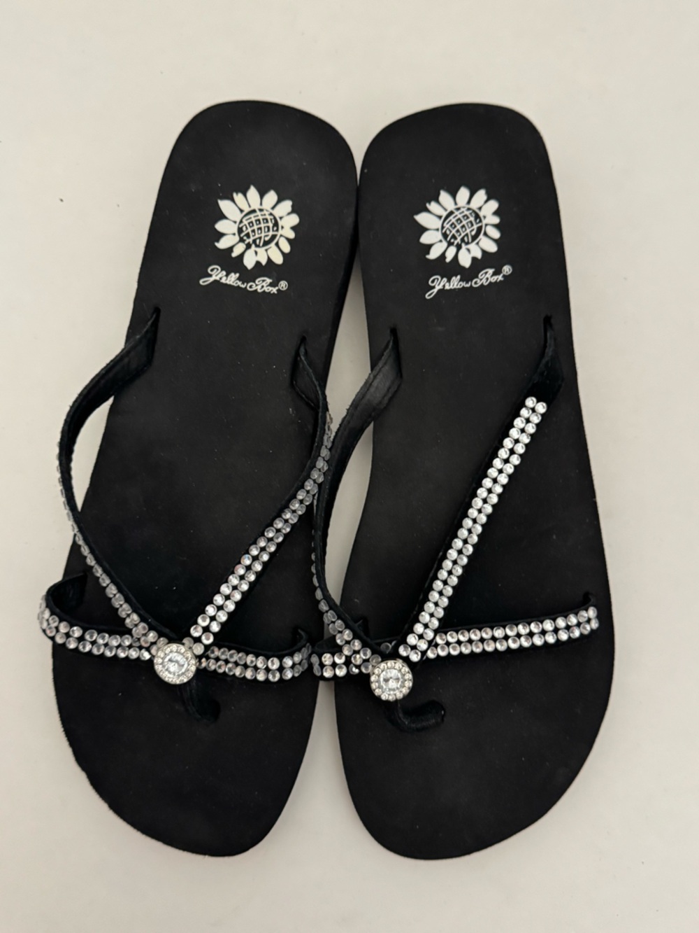 Yellow Box Black Jeweled T-Strap Sandals